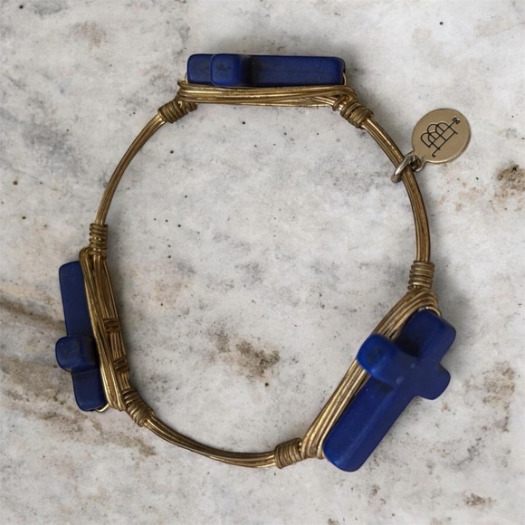 Bourbon and Bowties - Stackable Wire Bangle Bracelet with Navy Cross Charm - Picture 2 of 2